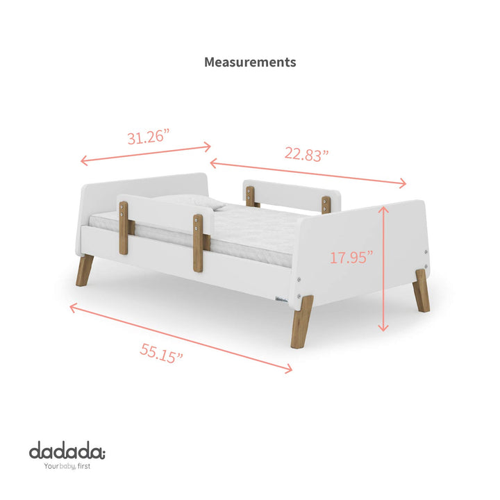dadada Muse Low Profile Toddler Bed w/2 Removeable Side Rails, White (Open Box) - VMInnovations