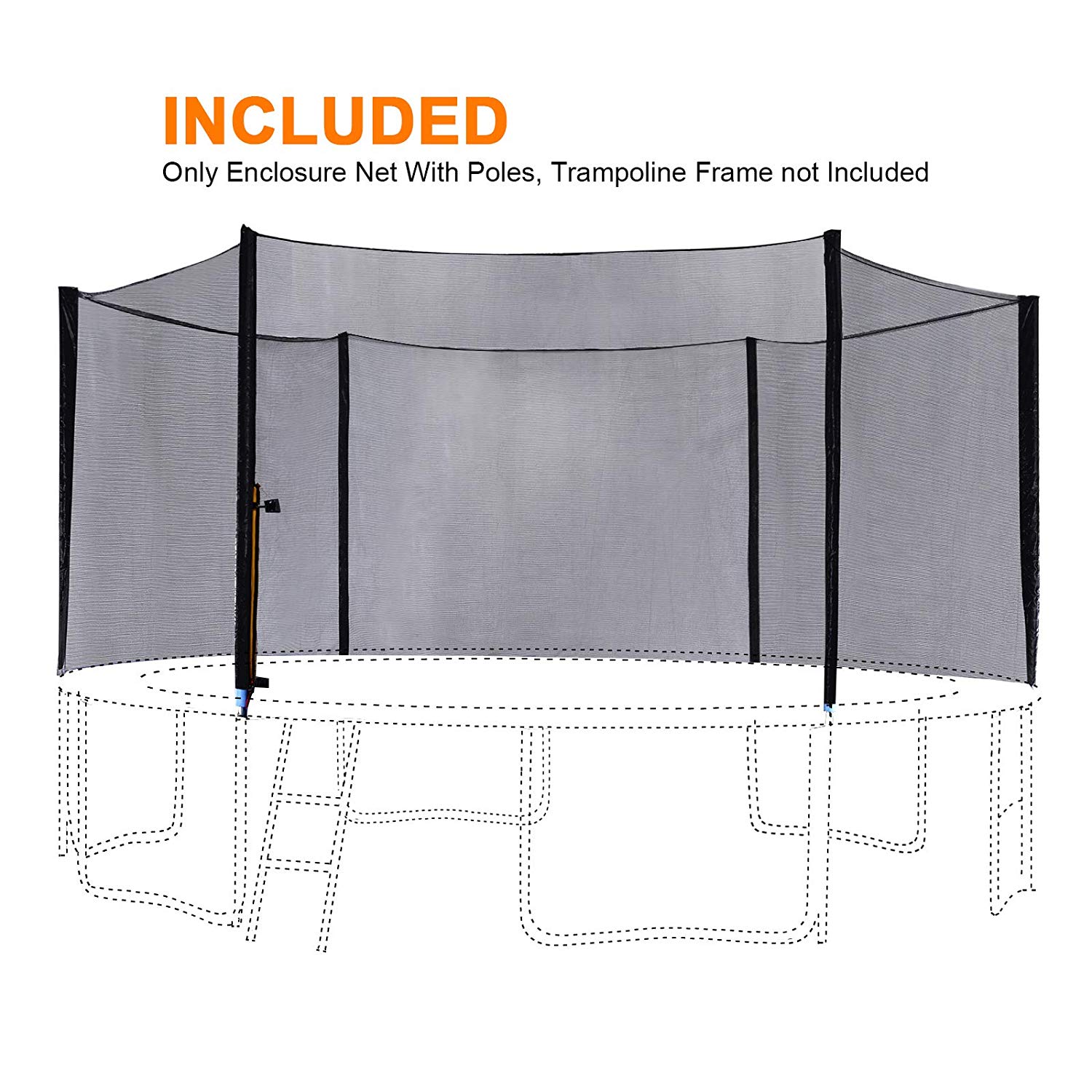 ExacMe 16 Foot Round Trampoline Replacement Enclosure Net with Poles T-Series
