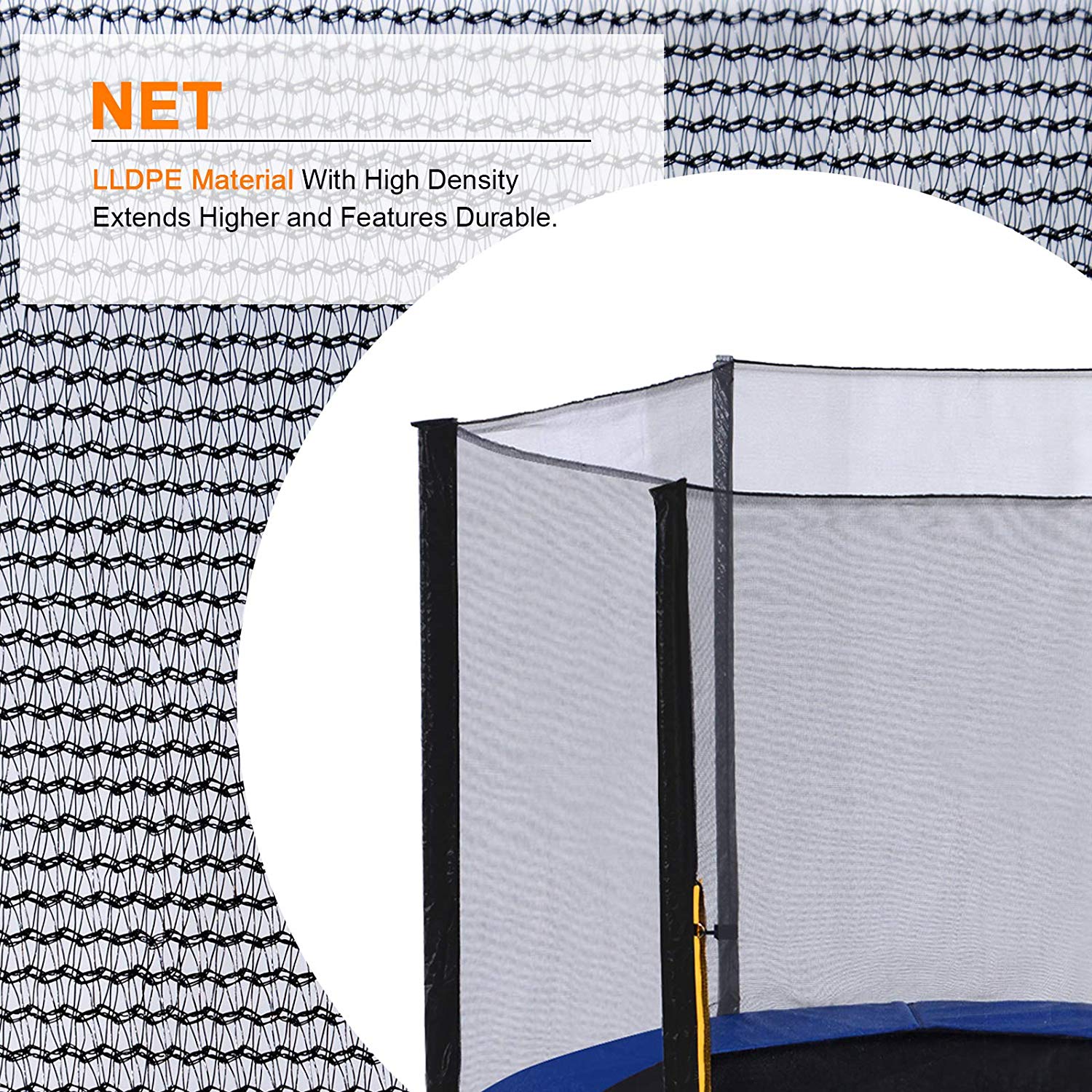 ExacMe 16 Foot Round Trampoline Replacement Enclosure Net with Poles T-Series