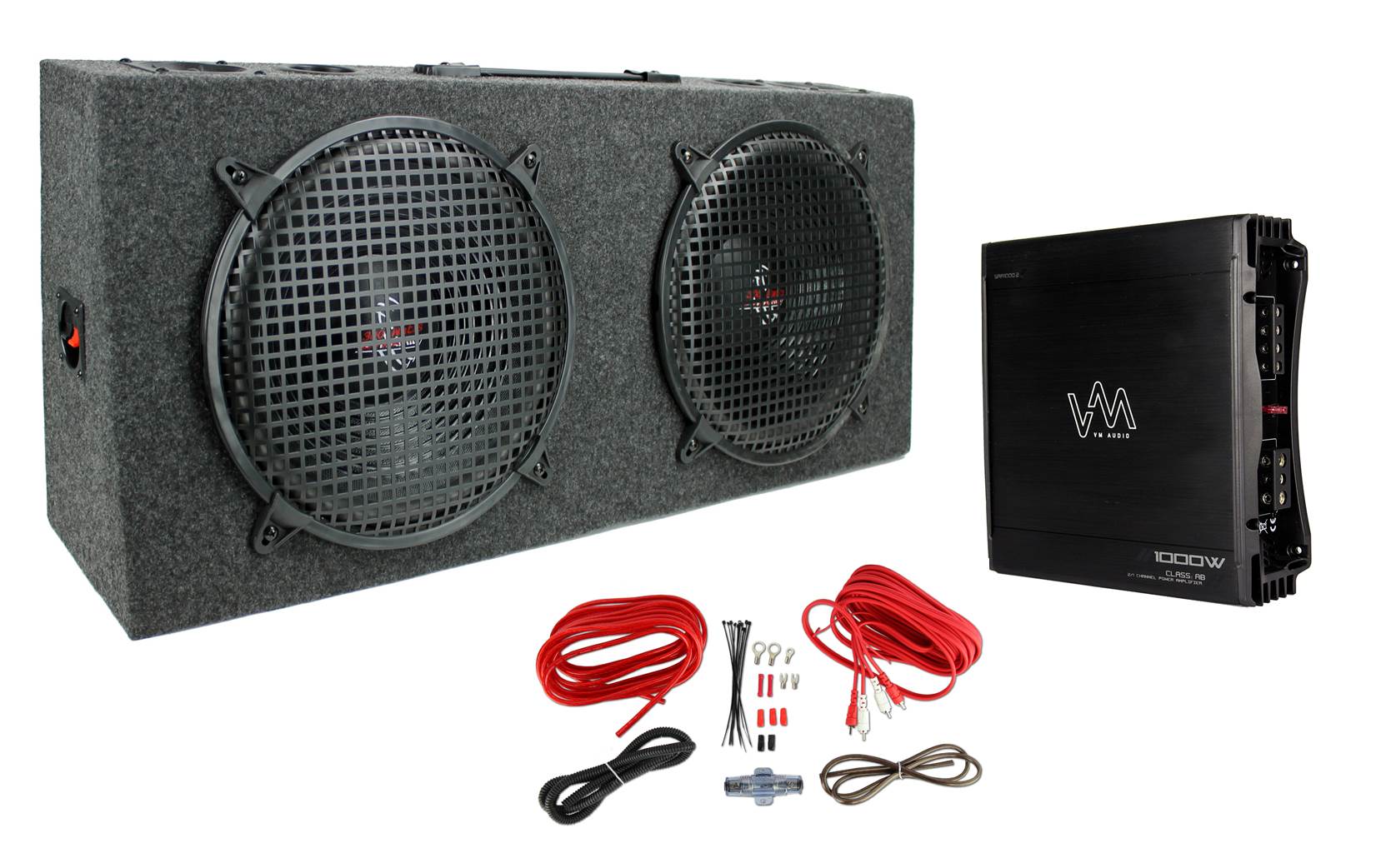 Pyramid PP12 Dual 12" 300W Subs Car Subwoofers + 2 Channel Amplifier + Wiring