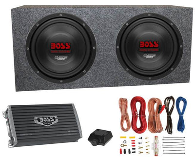 2) Boss CH10DVC 10" 3000W Car Subwoofers Subs+Sealed Box Enclosure+Amp+Amp Kit