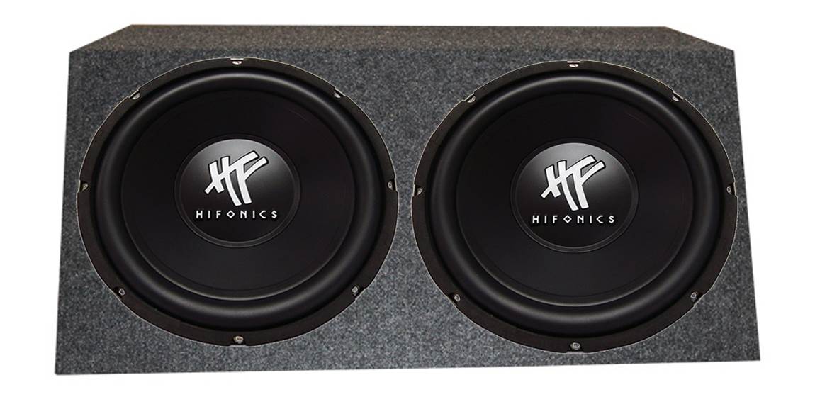 2) HIFONICS HFX12D4 12" 1600W Car DVC Subwoofers + Angled Box + Amp + Wiring