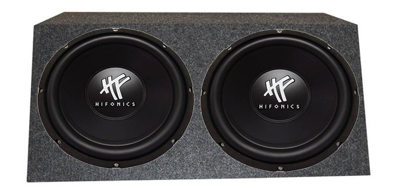 2) HIFONICS HFX12D4  12" 1600W Car DVC Subwoofers + Angled Box + Amp + Wiring - VMInnovations