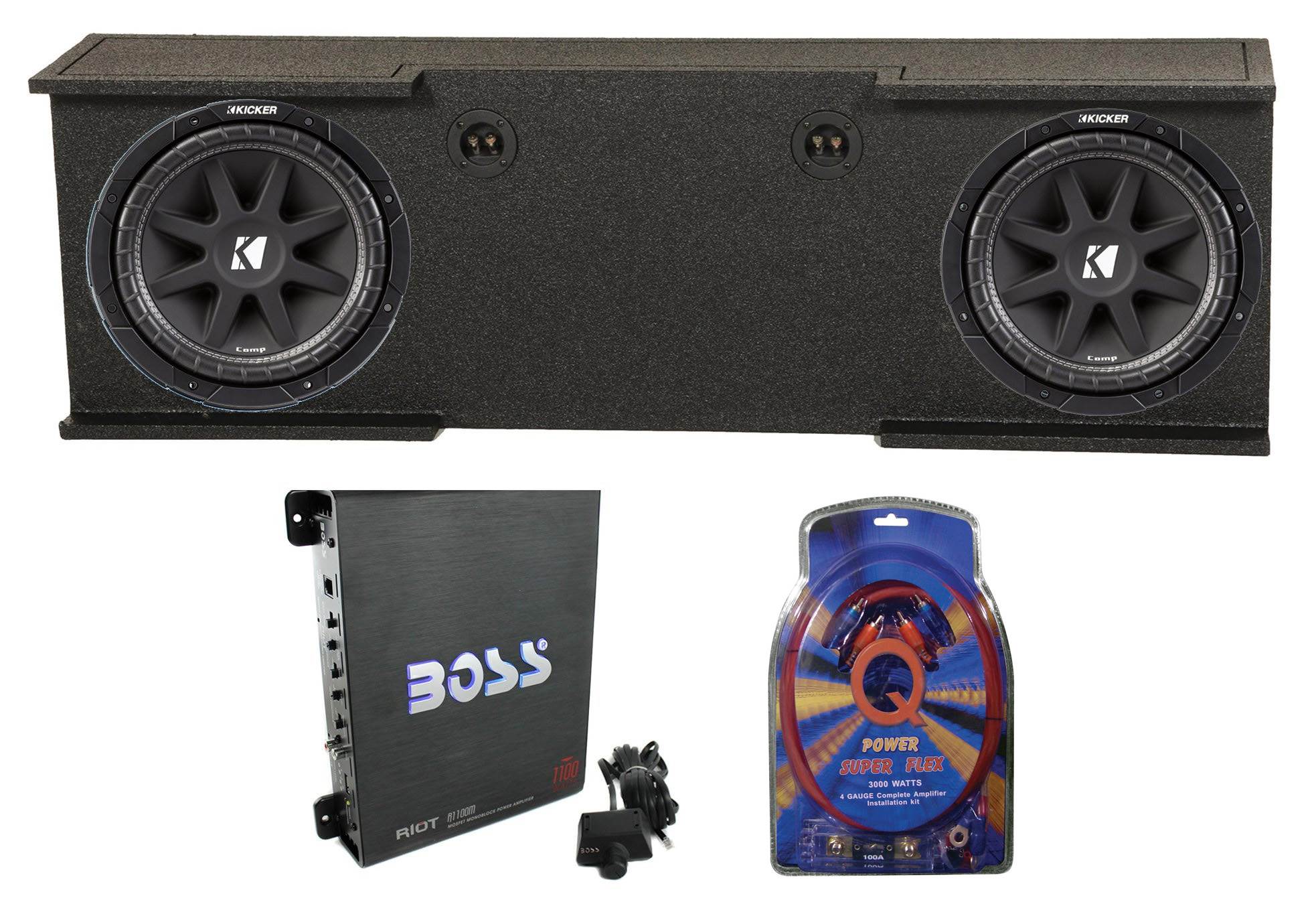 2) KICKER 43C124 12" 500W Subs, GMC Chevy 07-13 Crew Enclosure, Amp & Wiring Kit