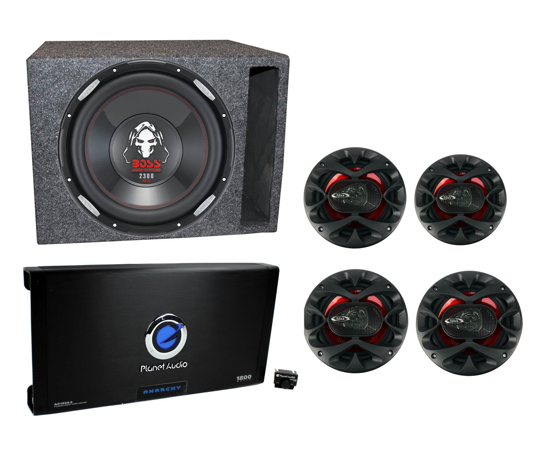 Boss Audio 12 Inch P126DVC Ported Subwoofer + 4) 6.5" Speakers + 5 Channel Amp