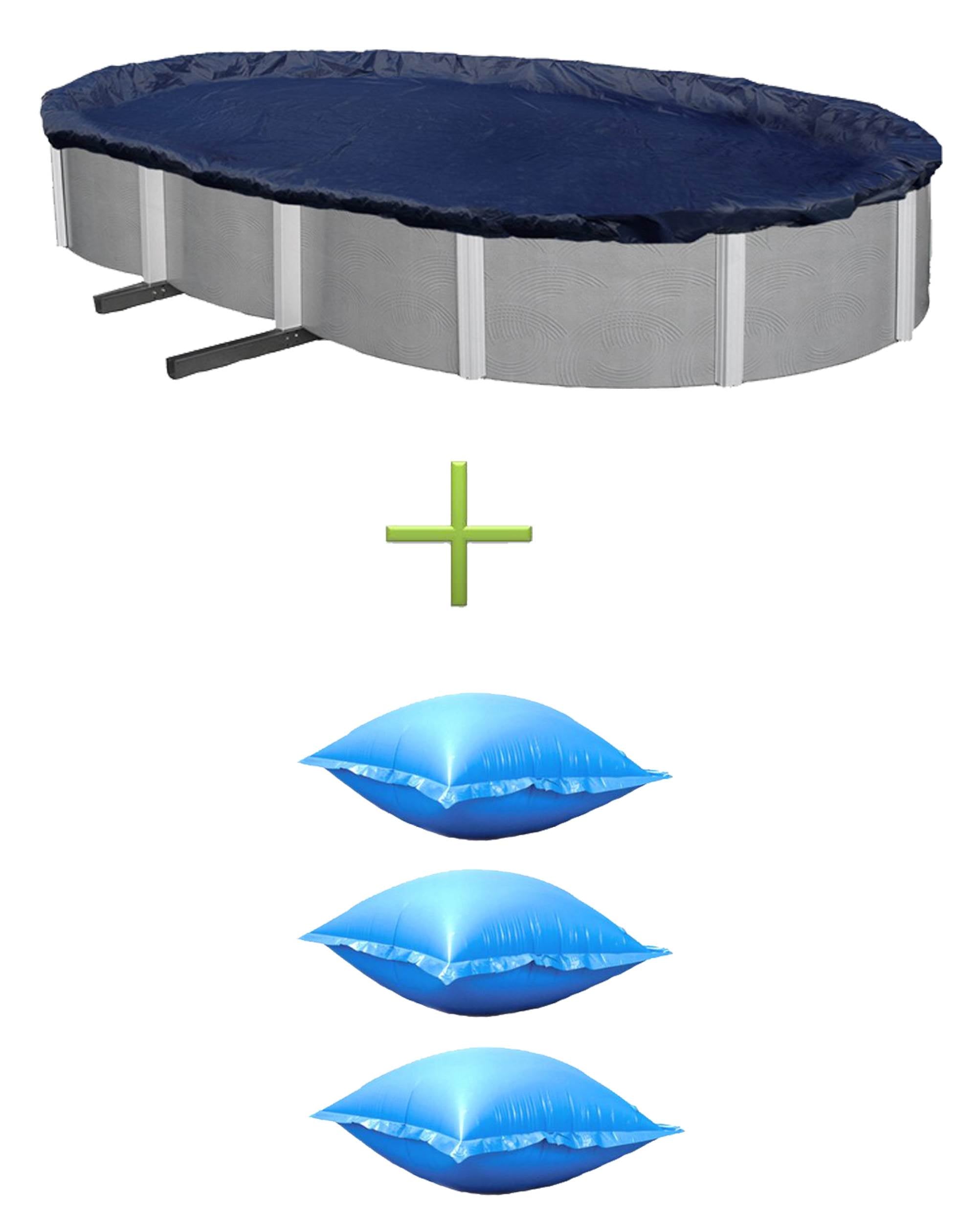 Swimline 15x30 Silver/Black Oval Above Ground Pool Cover + 3) Winter Air Pillows