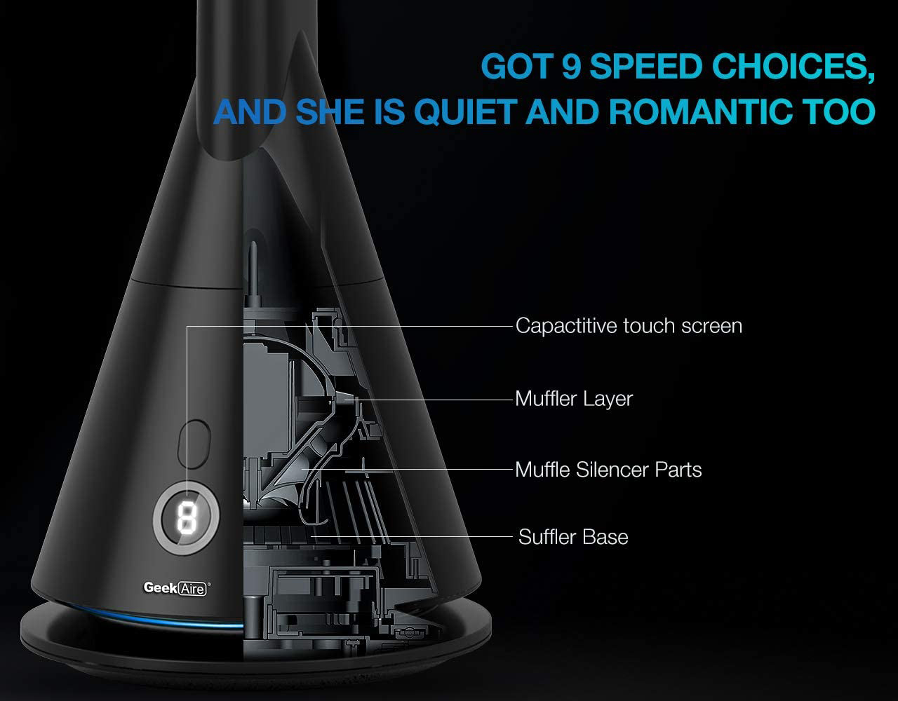 Geek Aire BF1S 40 Inch Bladeless Tower Fan Oscillating 9 Speed, Black(For Parts) - VMInnovations