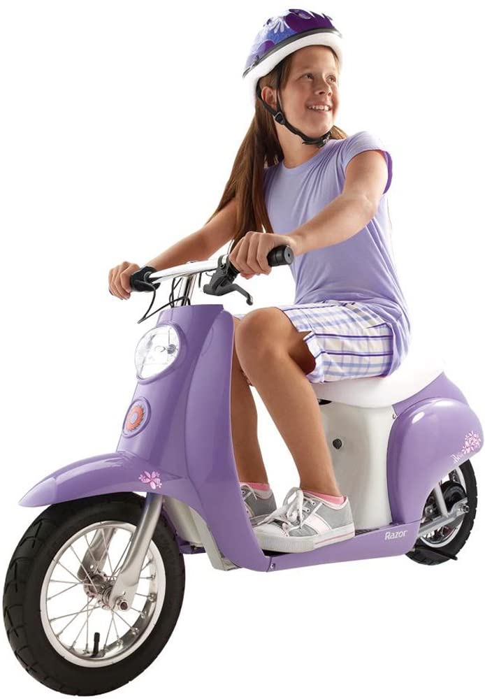 Razor Pocket Mod Miniature Euro 24V Electric Kids Ride On Retro Scooter, Purple