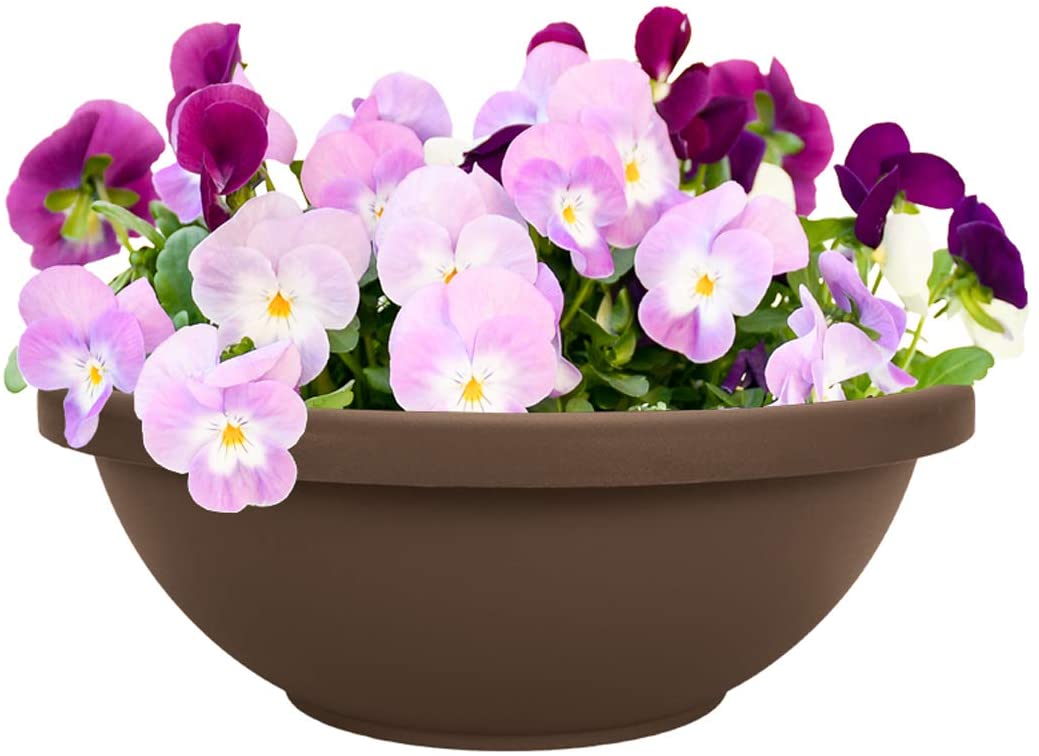 HC Companies 14 Inch Classic Plastic Garden Round Bowl Planter Pot, Chocolate - VMInnovations