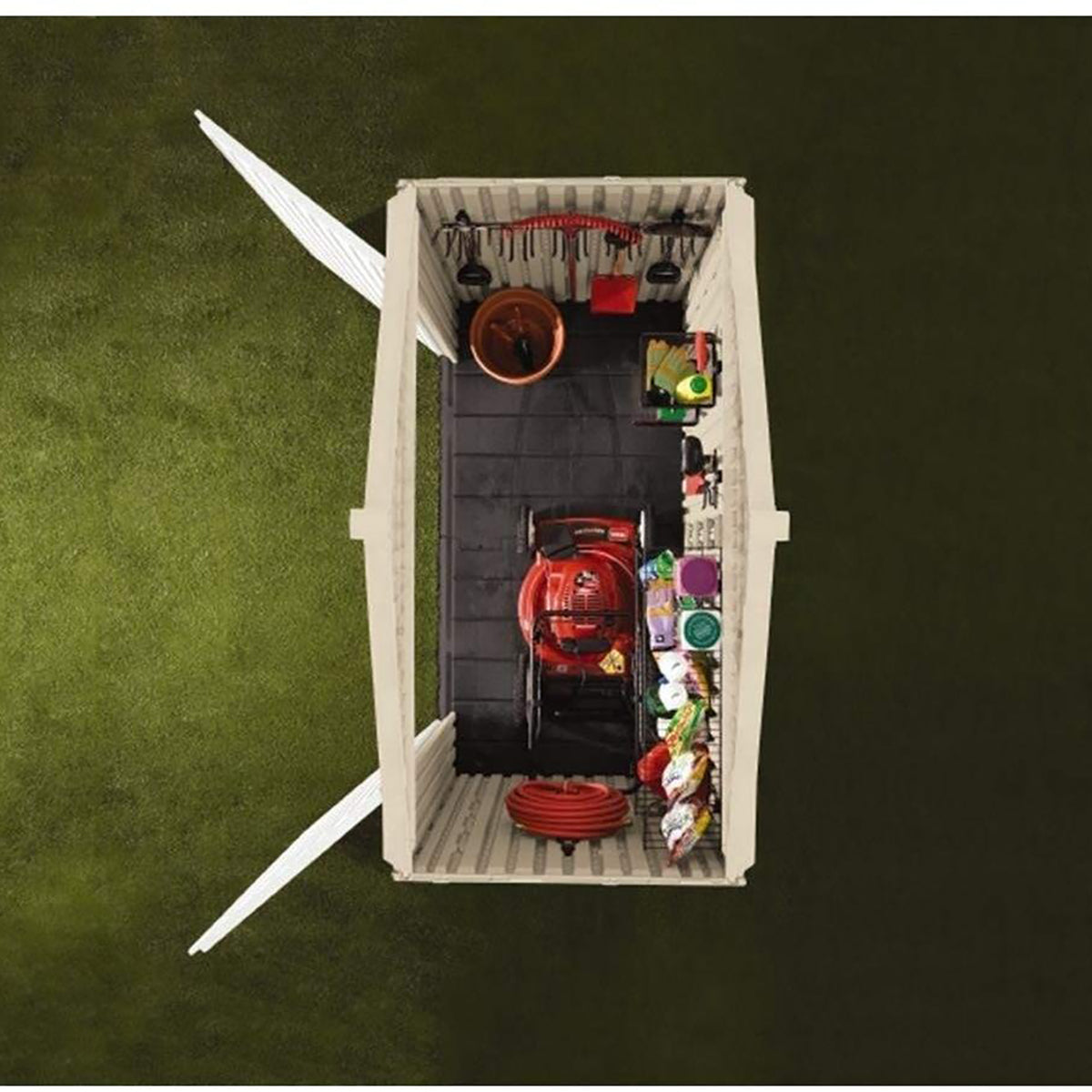 Rubbermaid 7' x 3' Double Wall Plastic Outdoor Storage Shed and Accessories