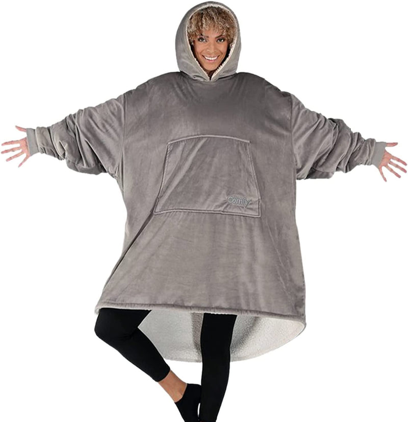 The Comfy Original Oversized Microfiber Sherpa Wearable Blanket for Adults, Grey