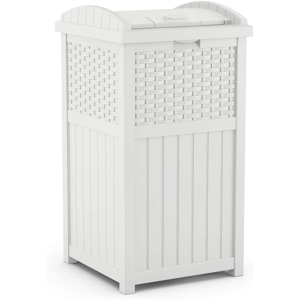 Suncast Wicker Resin Outdoor Hideaway Trash Can Bin with Latching Lid (2 Pack) - VMInnovations