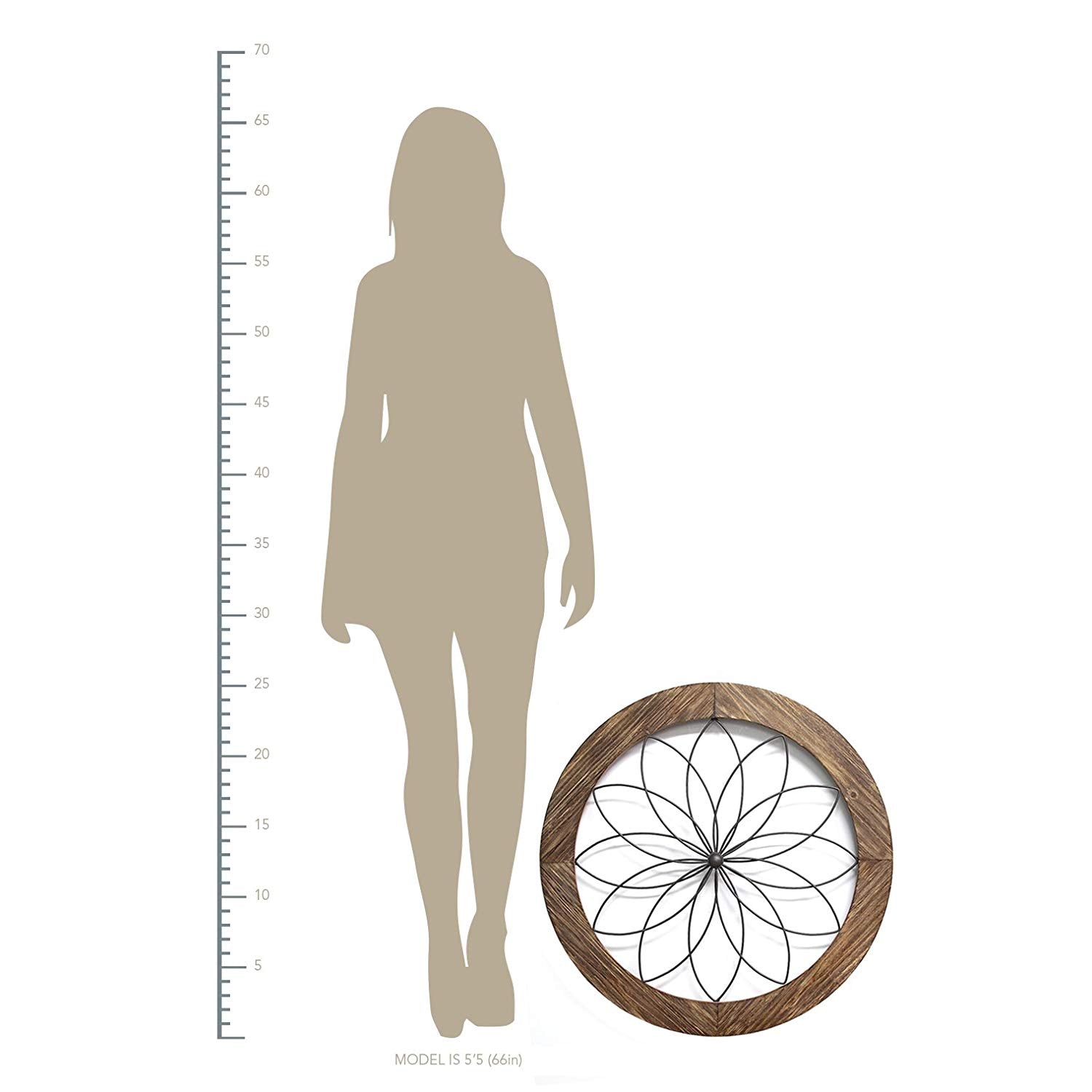 Stratton Home Decor Round Metal Natural Wood Medallion Wall Art, Brown (Used)