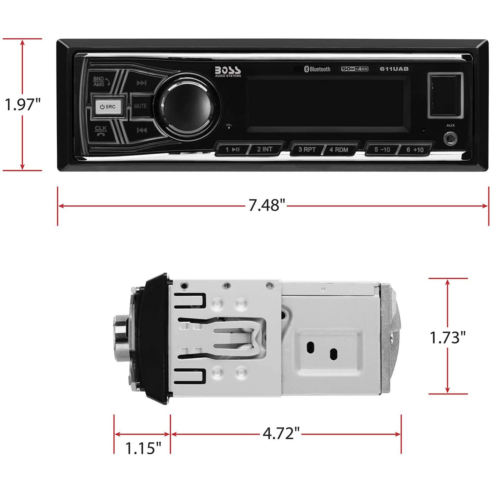 Boss 611UAB Single Din USB/SD AUX Bluetooth Radio Car Stereo Receiver (2 Pack) - VMInnovations