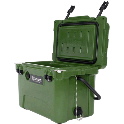Elkton Outdoors Heavy Duty Portable 20 Quart Roto Molded Insulated Cooler, Green