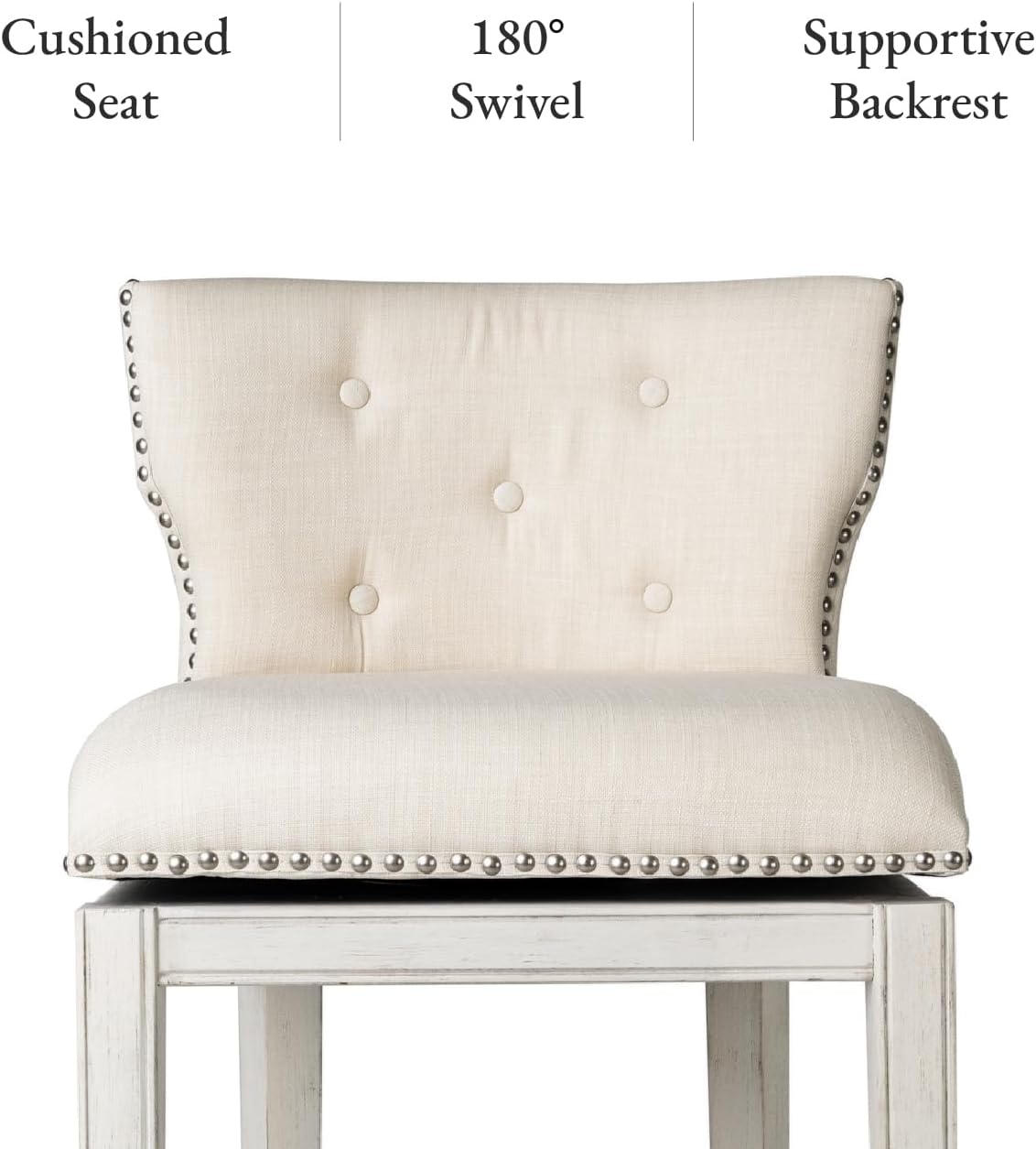 Maven Lane Hugo Tufted-Back Kitchen Swivel Stool White Oak, Counter Height(Used)