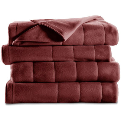 Sunbeam Twin Size Quilted Fleece Heated Blanket with 10 Heat Settings, Garnet