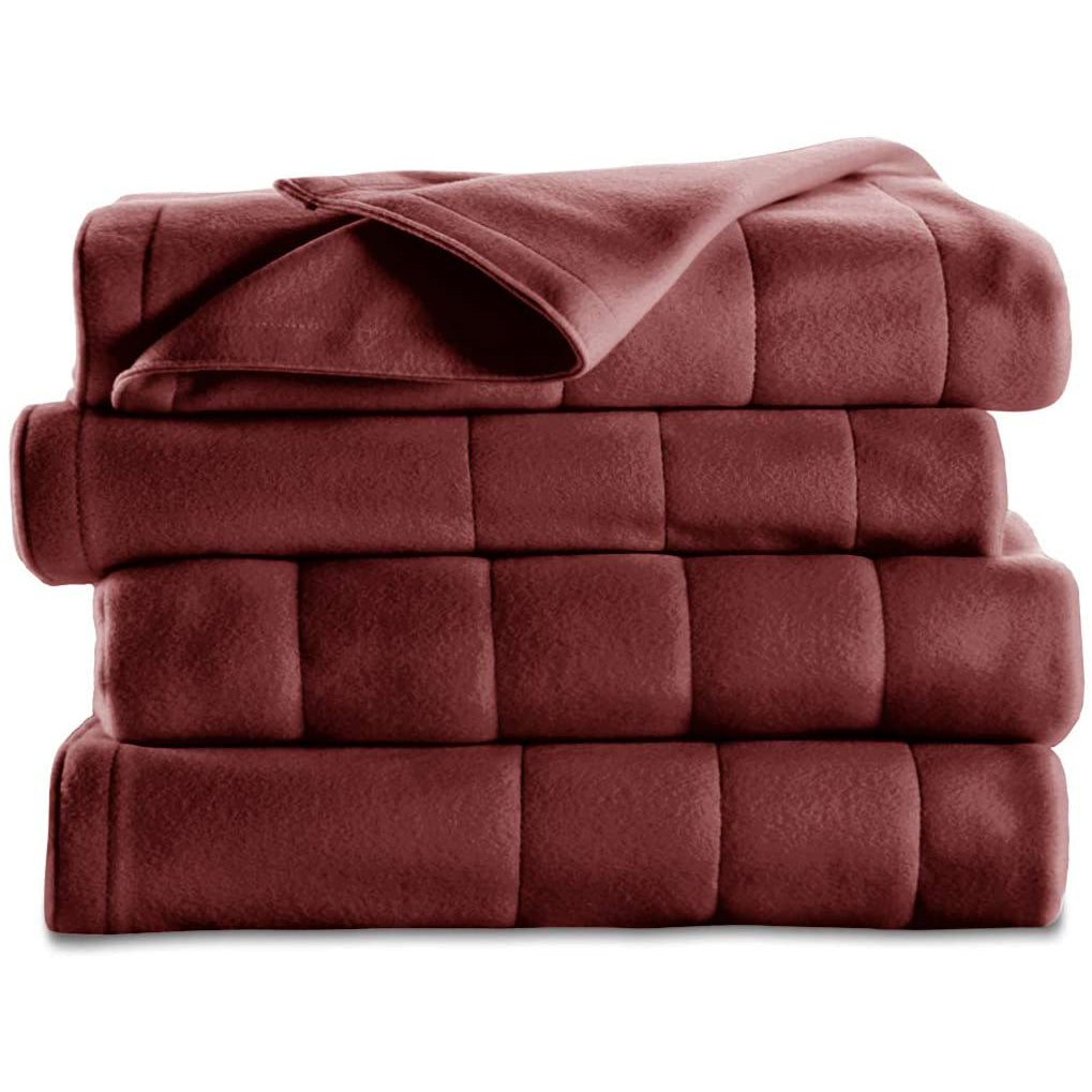 Sunbeam Twin Size Fleece Heated Blanket with 10 Heat Settings, Garnet (Used)