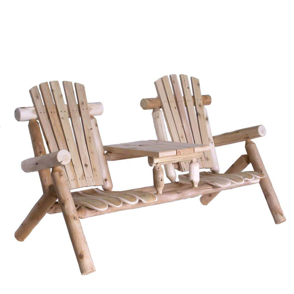 Lakeland Mills Outdoor Patio Northern White Cedar Log Tete-A-Tete Chair, Natural - VMInnovations
