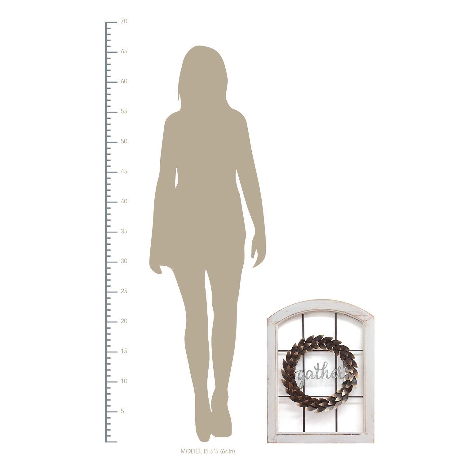 Stratton Home Decor Gather Bronze Wreath Window Wall Decor, Distressed White - VMInnovations