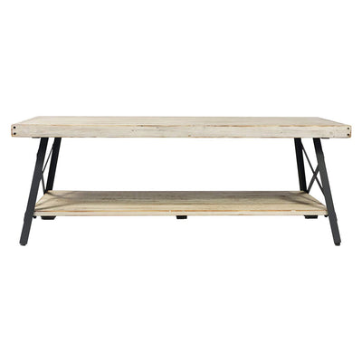 Wallace & Bay Chandler 48 Inch Long Rustic Open Storage Coffee Table, Whitewash