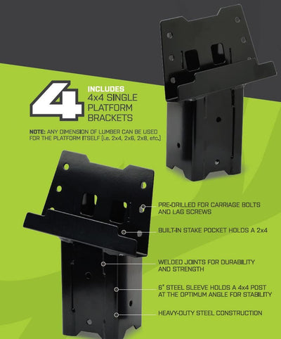 HME Welded Steel Brackets for 4 x 4 Elevated Wood Support Posts, Black (4 Pack)