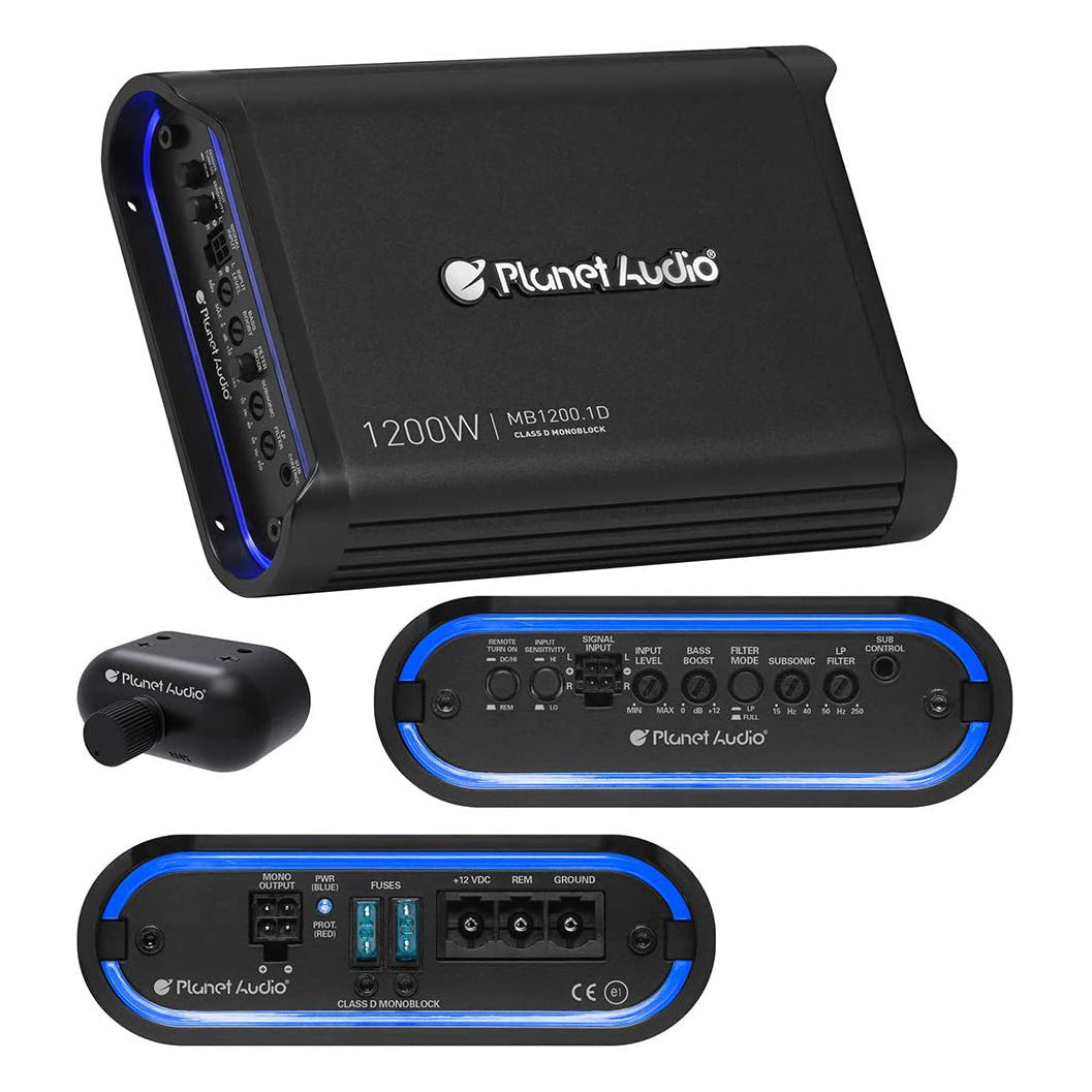 Planet Audio MB1200.1D Monoblock 1200 Watt Class D Power Car Amplifier w/ Remote - VMInnovations