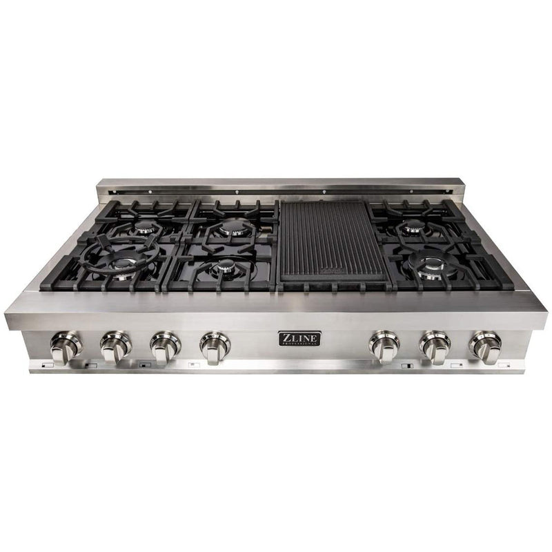 ZLINE 48" Porcelain Rangetop w/ 7 Gas Cooktop Burners and Grill, Stainless Steel
