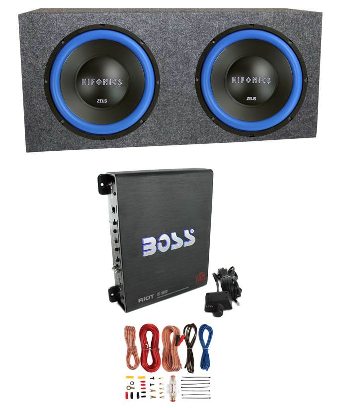 Hifonics ZW12D4 Zeus 12" 1200W Car Subwoofers (2 Pack) + Amp Kit Box