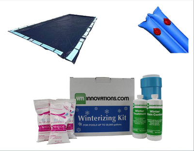 25'x45' Blue Rectangular Inground Pool Cover + 14) Water Tubes + Winterizing Kit