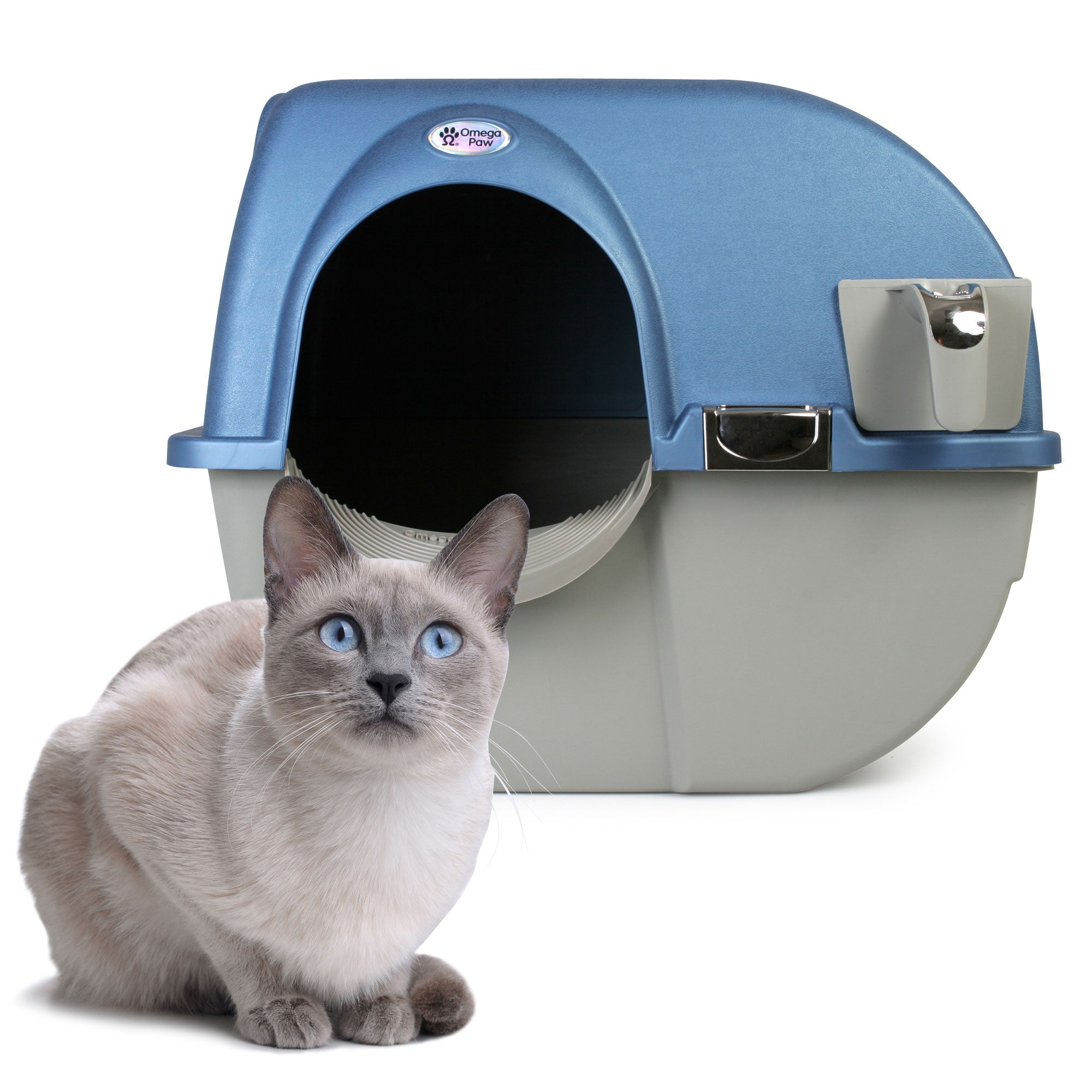 Omega Paw Roll N Clean Self Separating Self Cleaning Litter Box, Blue (Open Box) - VMInnovations
