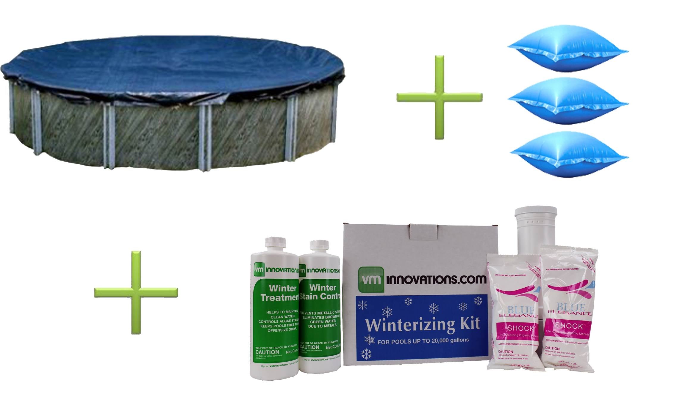 Swimline 24' Round Above Ground Pool Cover + 3) Air Pillows + Winter Closing Kit