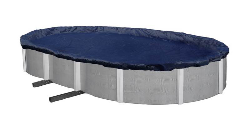 16x25 Blue Oval Above Ground Pool Cover + 3 Winter Air Pillows + Winterizing Kit