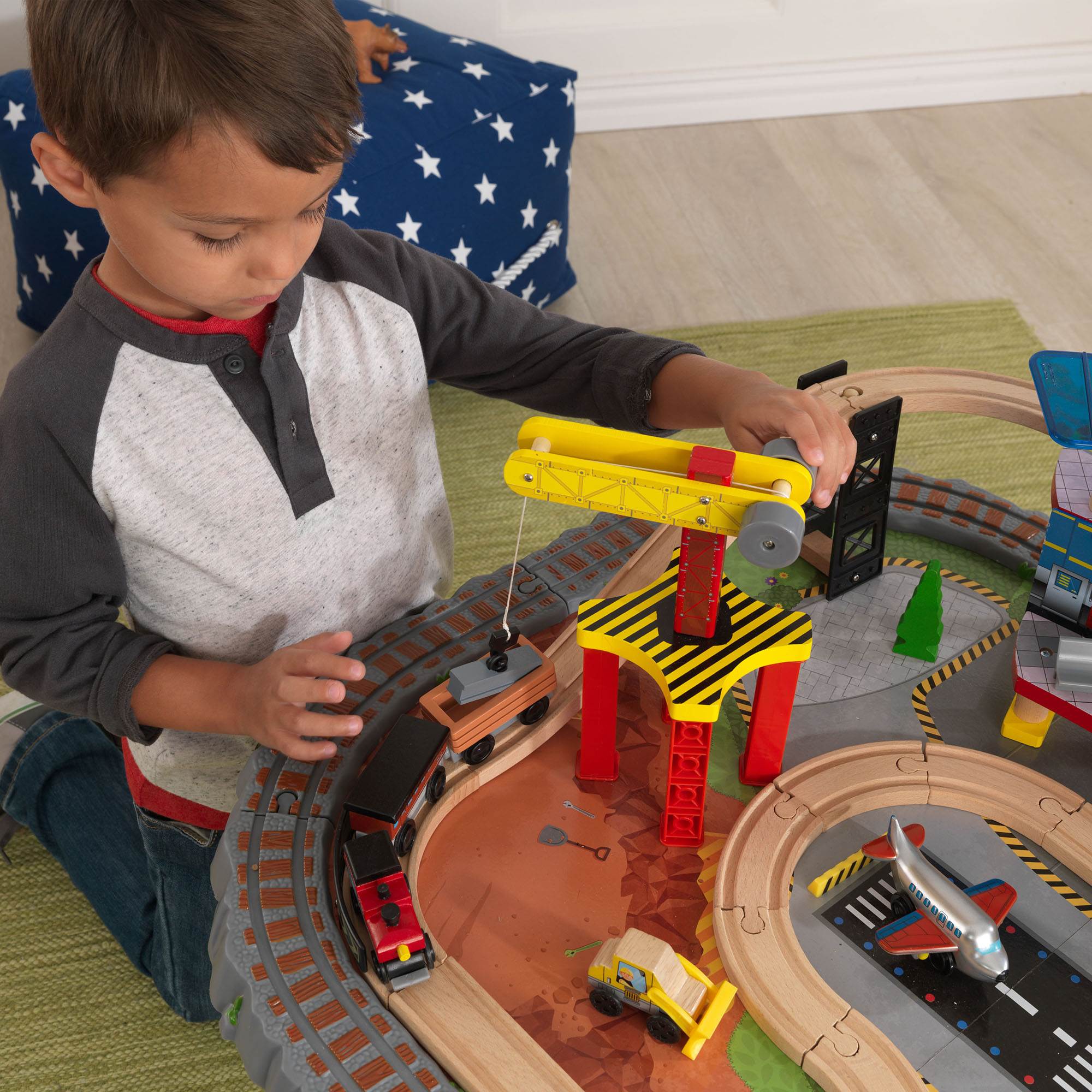 KidKraft Kids 58 Piece Transportation Station Wood Train Play Set Activity Table