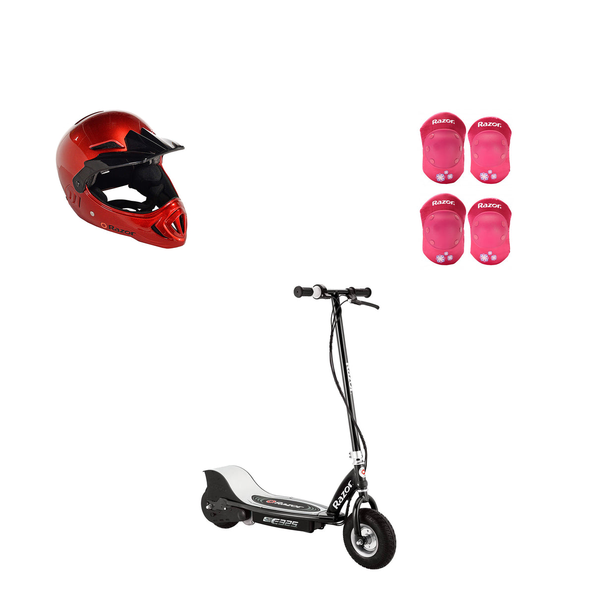Razor Electric Rechargeable Scooter + Kids Bicycle Helmet + Elbow & Knee Pad Set