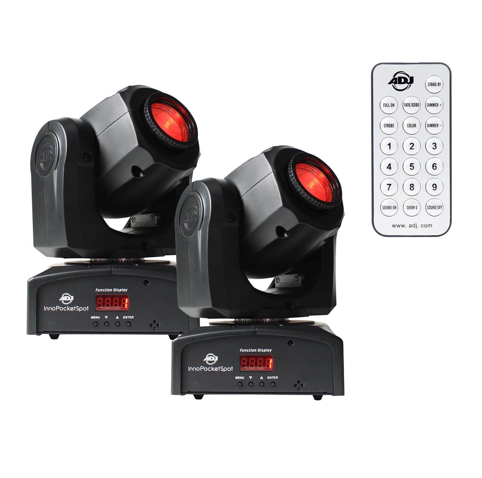 (2) AMERICAN DJ Inno Pocket Spot LED Mini Moving Head Lights + Wireless Remote