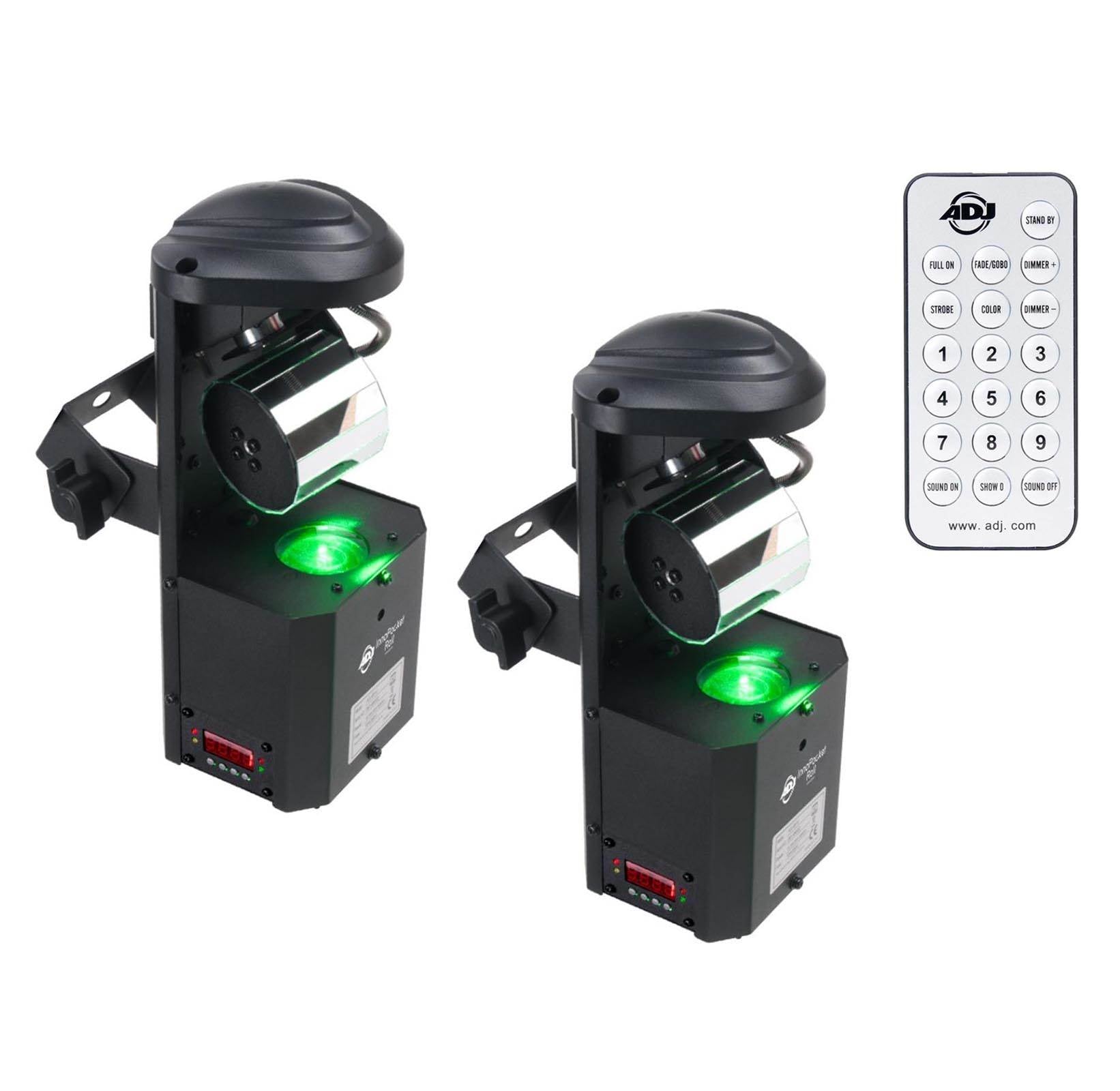 2 AMERICAN DJ Inno Pocket Roll Barrel Mirrored Scannner Lights + Wireless Remote