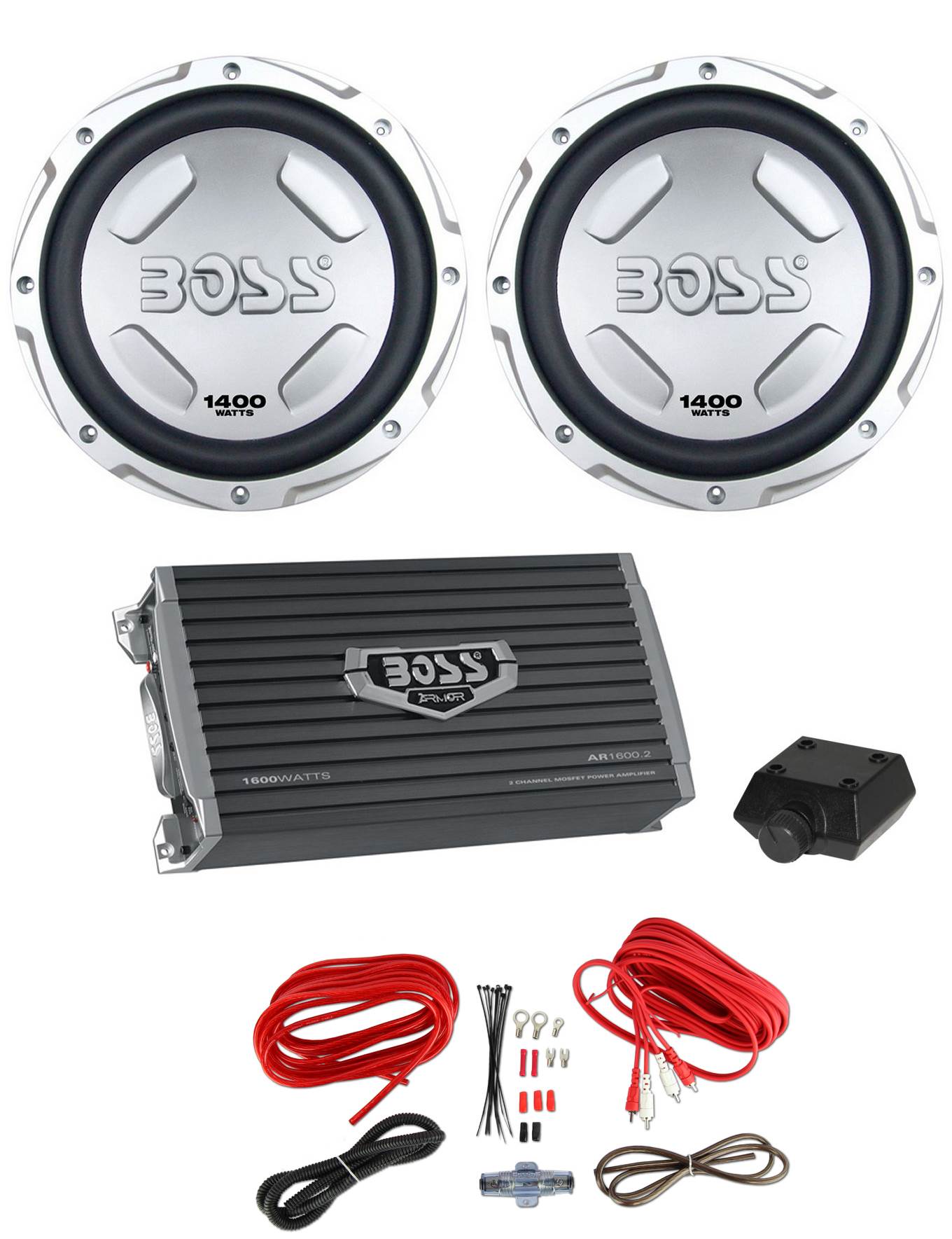 BOSS AUDIO CX122 12" 2800W Car Power 2) Subwoofers Sub + 2Ch Amplifier+ Amp Kit