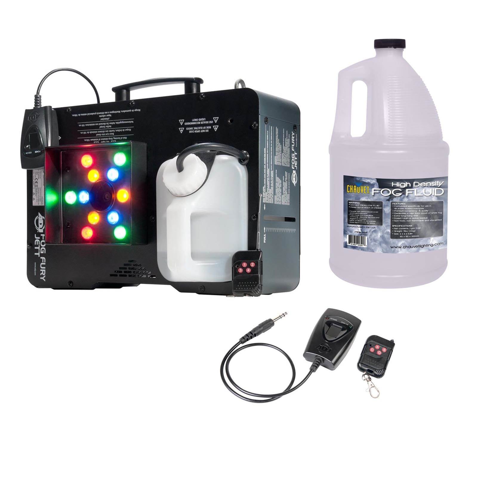 AMERICAN DJ Fog Fury Jett Fog Machine & LED Light Effect w/ Remote + HDF Fluid