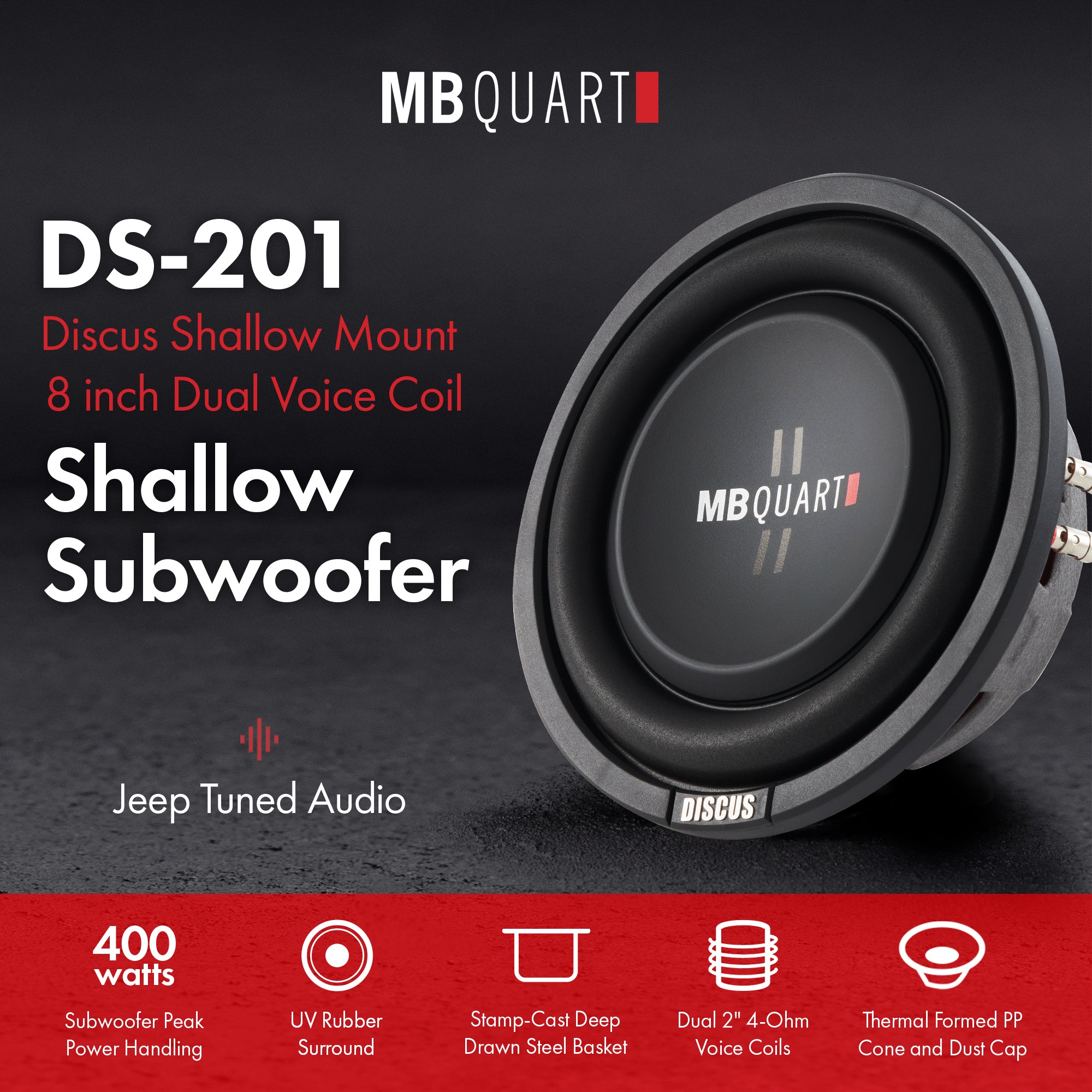 MBQuart DS1-204 400 Watt 8 Inch Shallow SlimSub DVC Car Subwoofer (Open Box) - VMInnovations