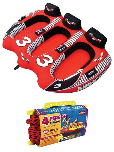 AIRHEAD AHVI-F3 Viper 3 Triple Rider Cockpit Inflatable Towable Tube w/ Tow Rope