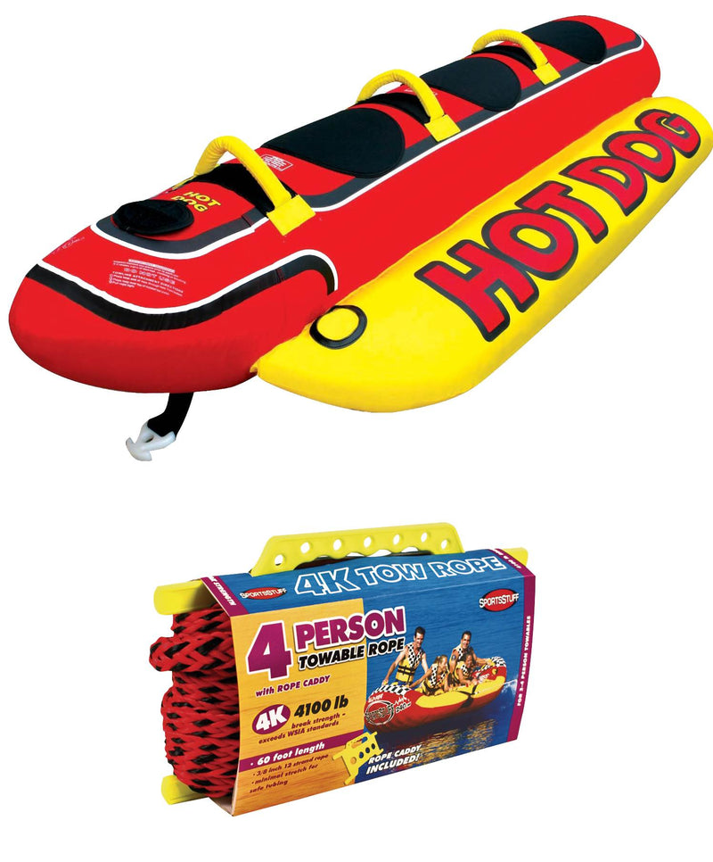 AIRHEAD HD-3 Hot Dog Triple Rider Towable Inflatable 3-Person Tube w/ Tow Rope
