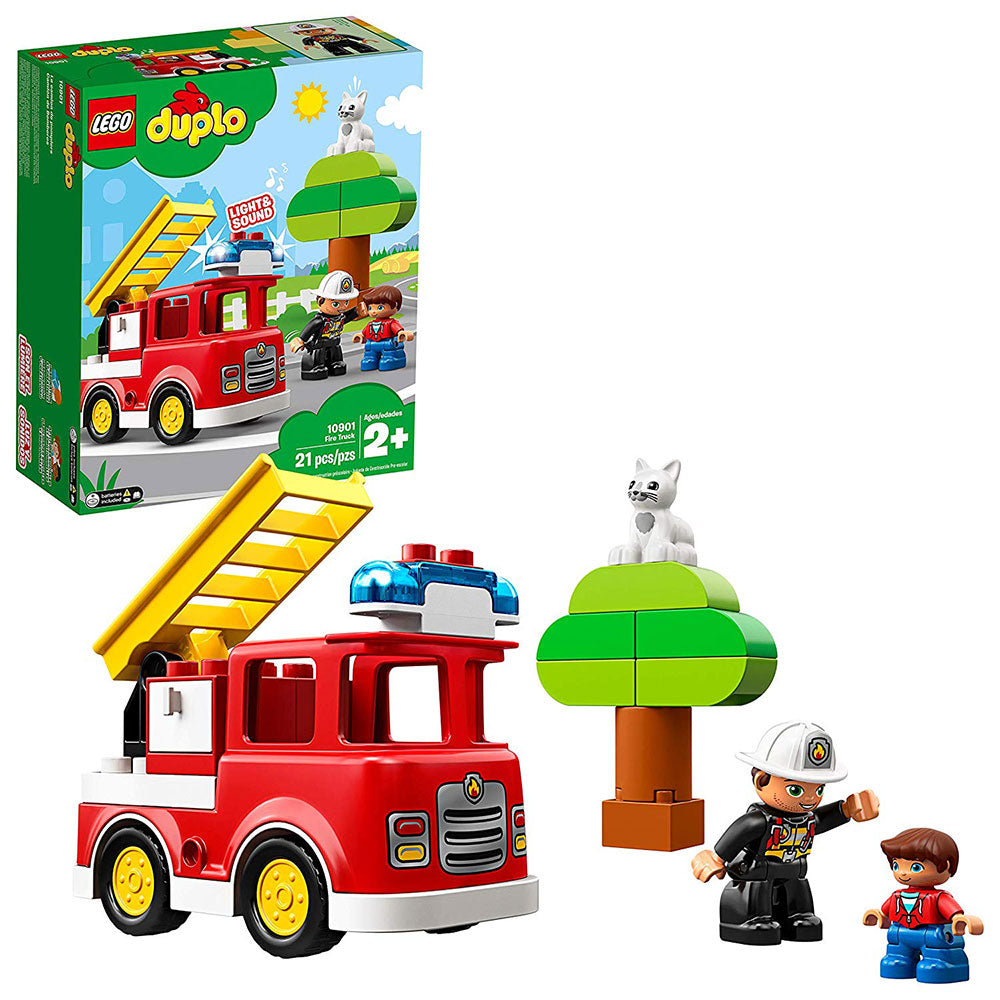 LEGO 10901 Duplo 21 Piece Fire Truck Building Kit with 2 Figures for Toddlers