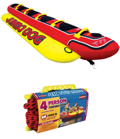AIRHEAD HD-5 Jumbo Hot Dog 5-Person Rider Inflatable Towable Tube w/ Tow Rope