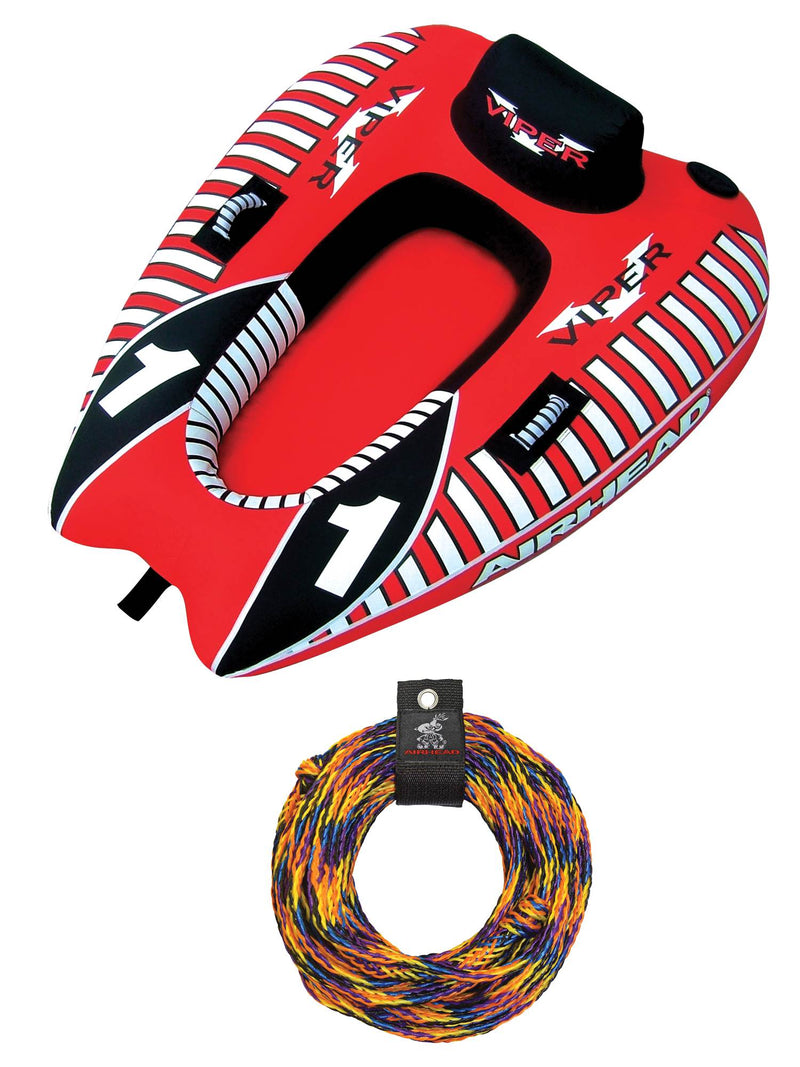 AIRHEAD AHVI-F1 Viper 1 Single Rider Cockpit Inflatable Towable Tube w/ Tow Rope