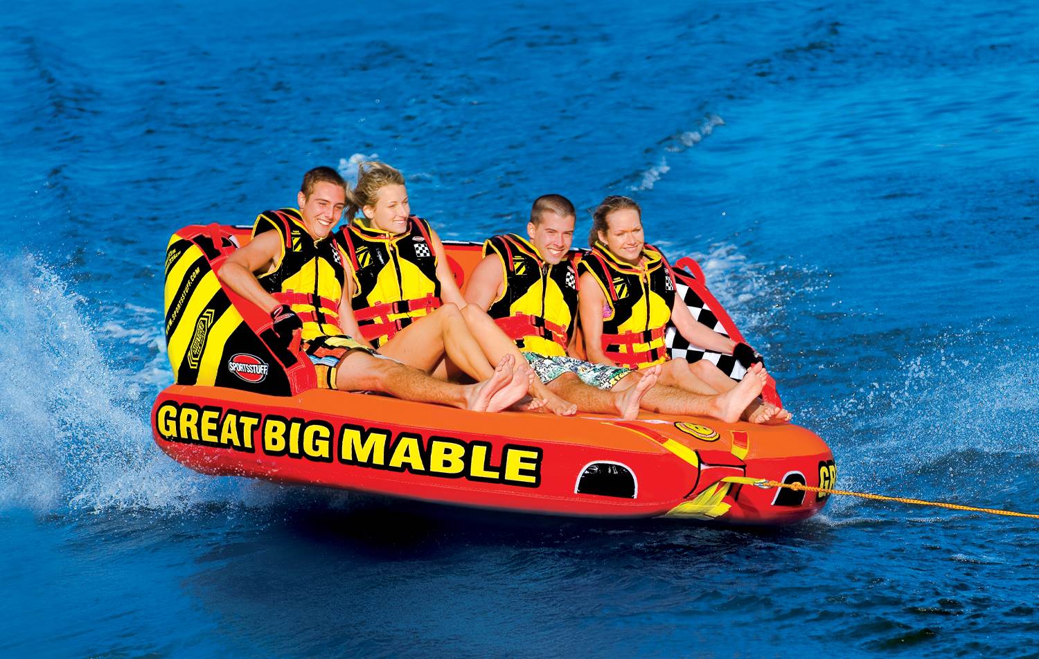 SPORTSSTUFF 53-2218 Great Big Mable Quadruple Rider Towable Tube w/ 60' Tow Rope - VMInnovations