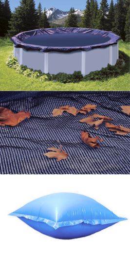 Swimline 18' Round Above Ground Pool Leaf Net + Closing Air Pillow + Pool Cover