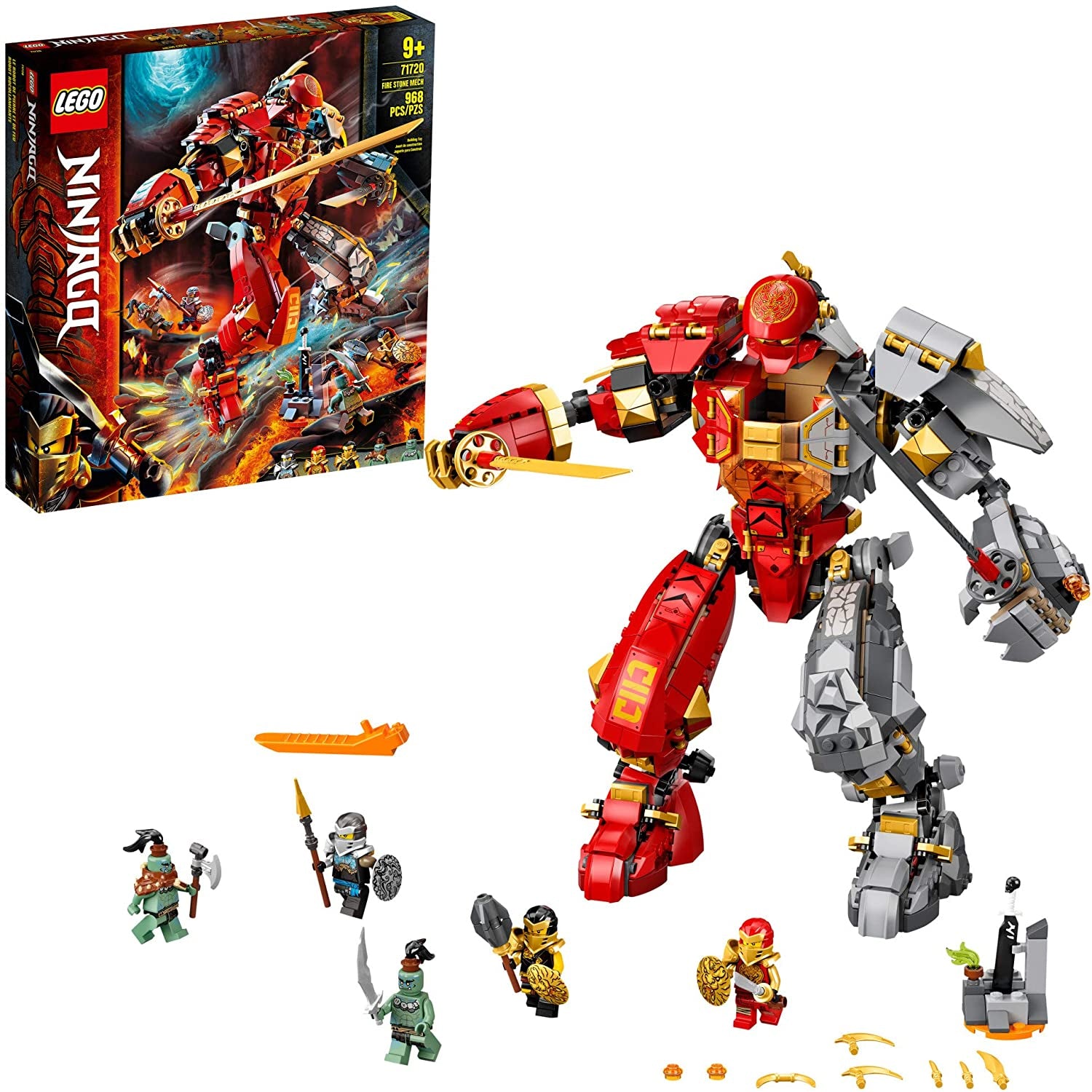 LEGO 71720 NINJAGO Fire Stone Mech Robot Kids Toy Building Kit w/ 5 Minifigures