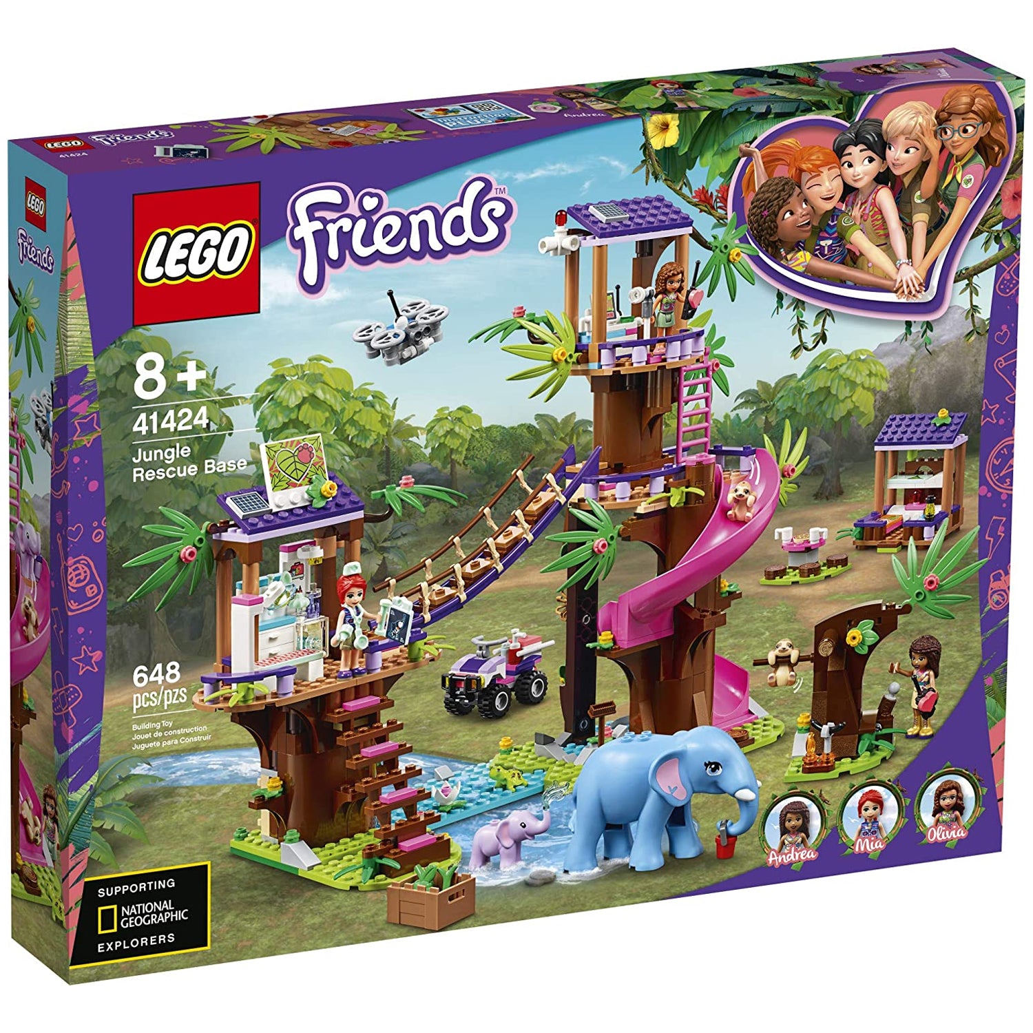 LEGO Friends 41424 Jungle Rescue Base Treehouse Set w/ Dolls & Animal Figures
