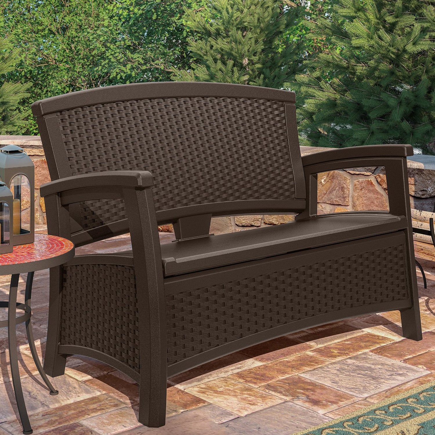Suncast Resin Wicker Loveseat w/ Storage & Resin Wicker Coffee Table w/ Storage